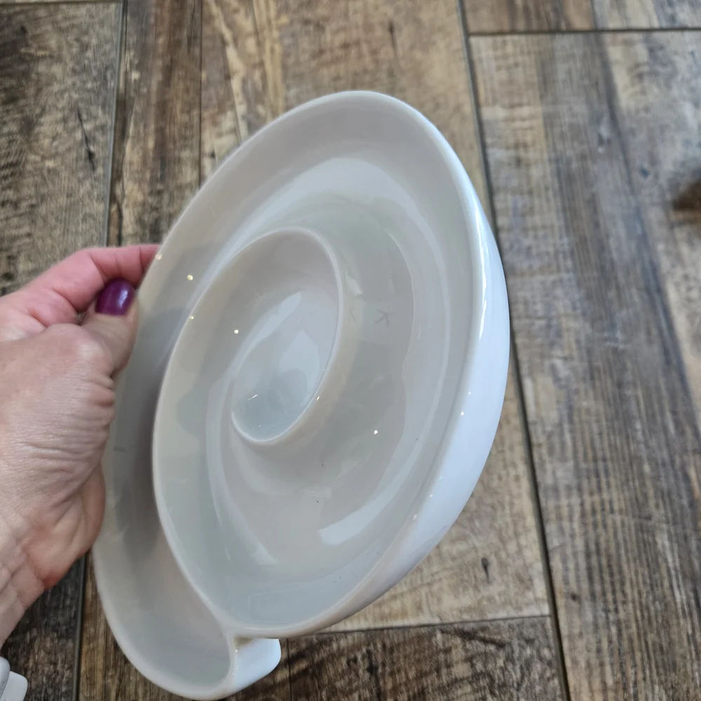 Crate & Barrel Set of 3 White Ceramic Appetizer Dishes: Swirl Wavy Triangle